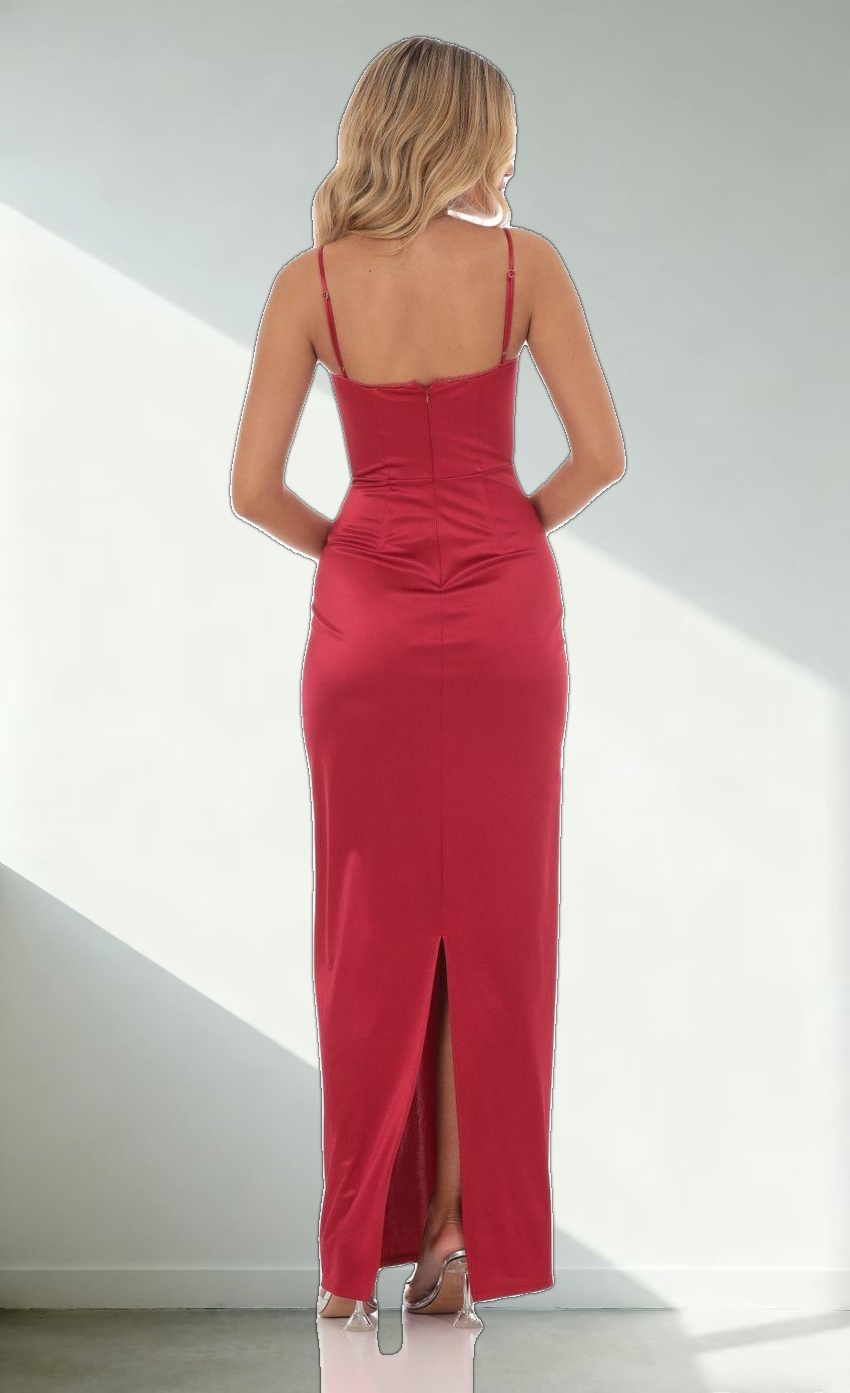 Satin Bodycon Maxi Dress in Red