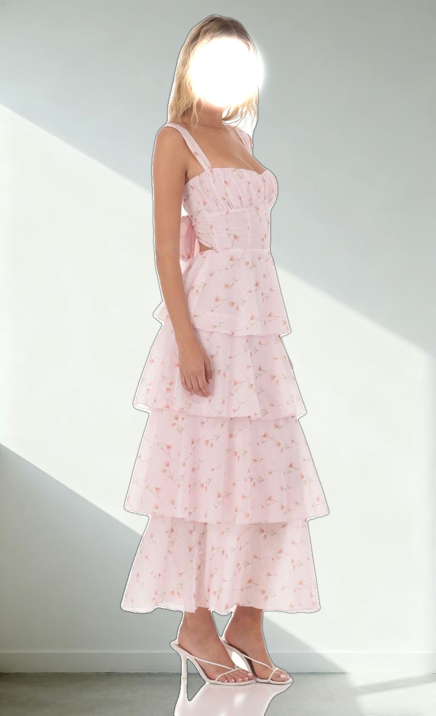 Floral Ruffle Maxi Dress in Pink