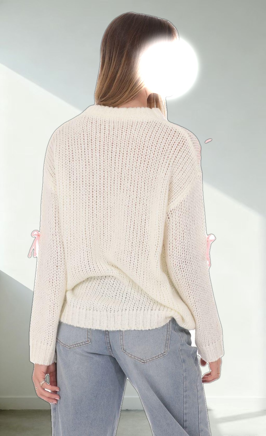 Knitted Bows Jumper in Cream