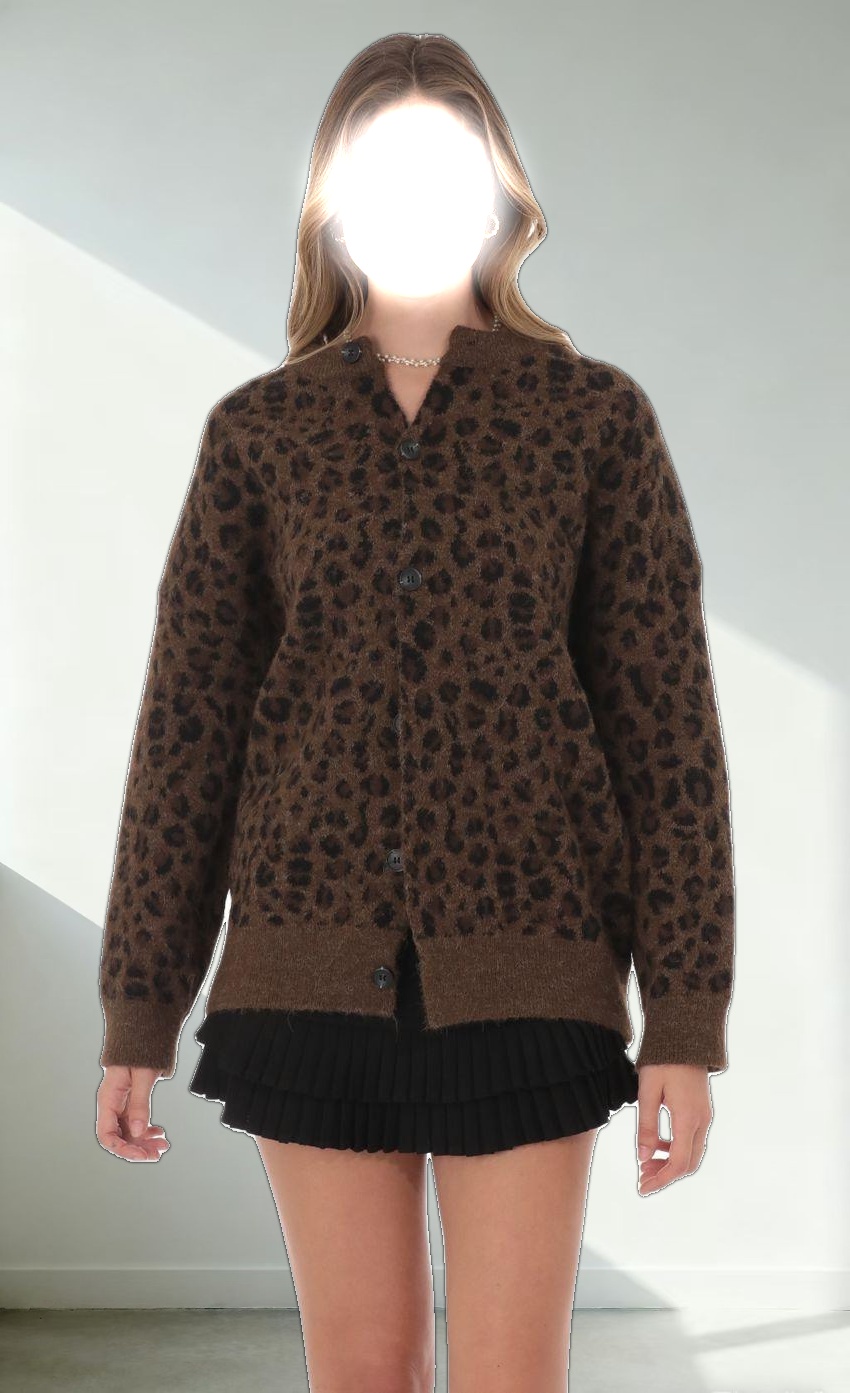 Oversized Knit Cardigan in Cheetah Print