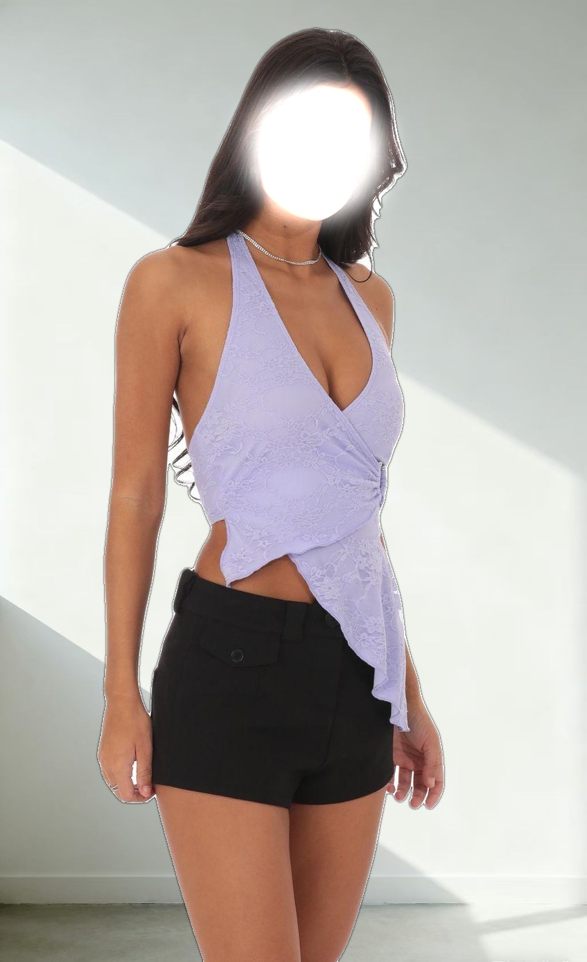 Lace Faux Wrap Halter Top in Lavender