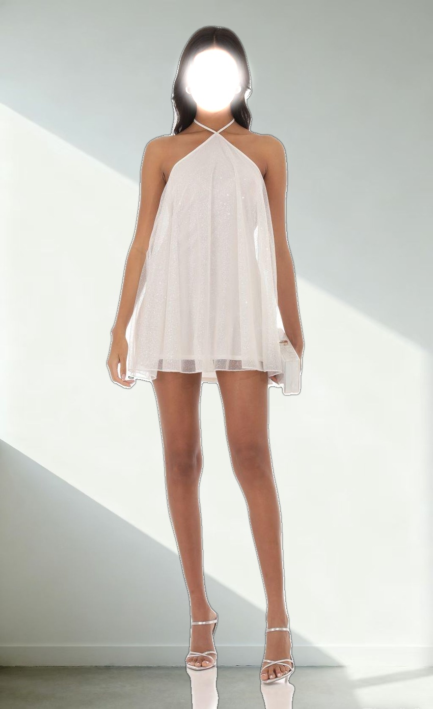 Shimmer Halter Shift Dress in White