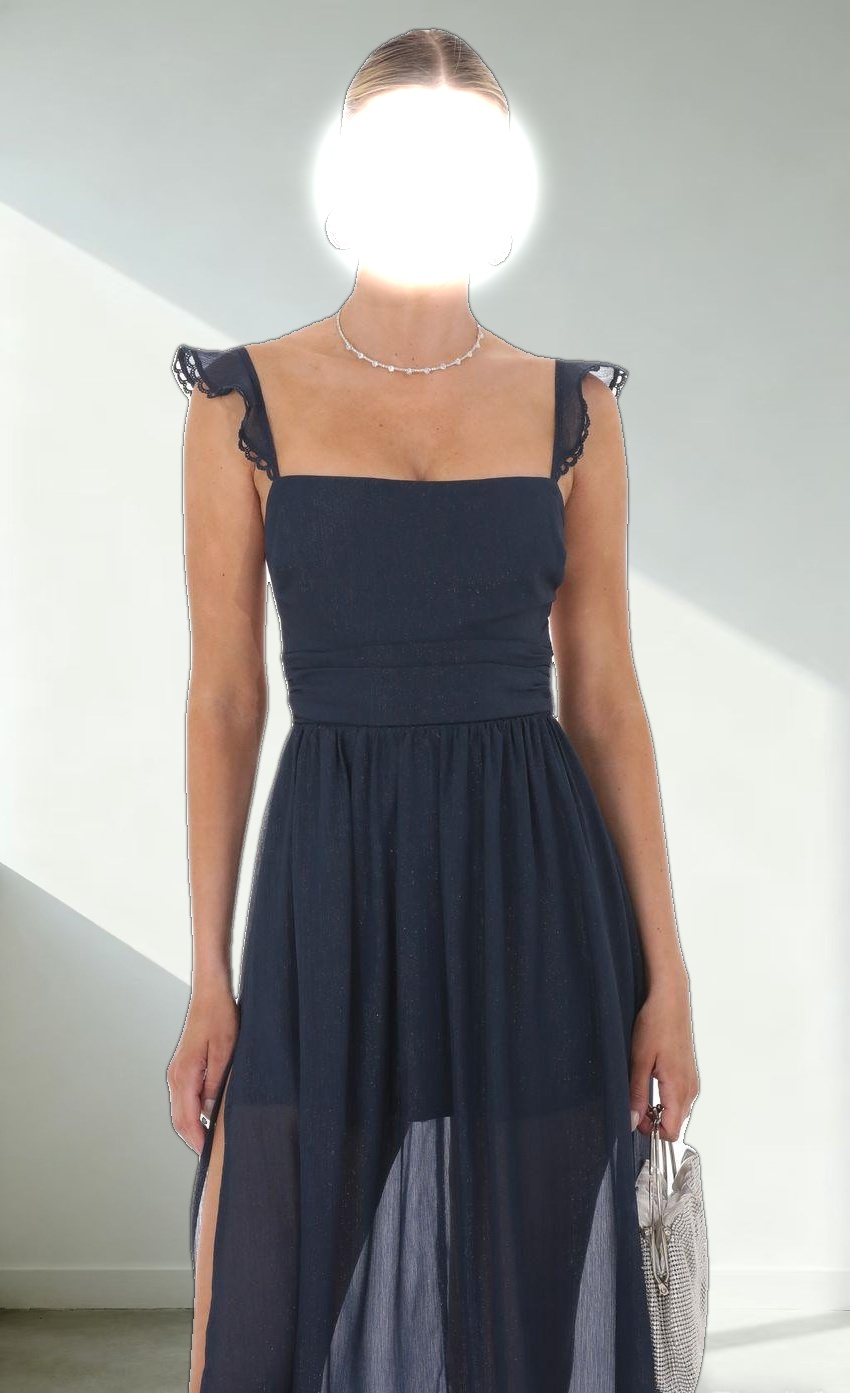 Shimmer Chiffon Maxi Dress in Navy