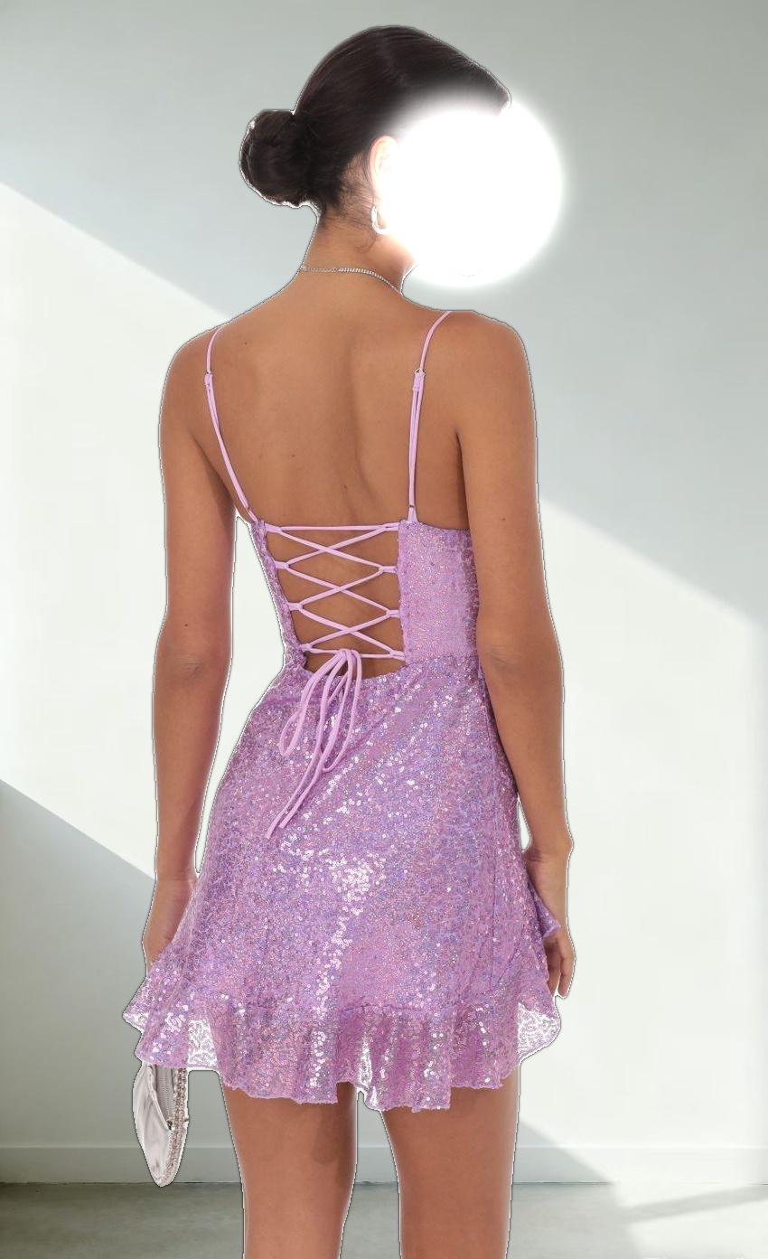 Sequin Ruffled Slit Dress in Lavender