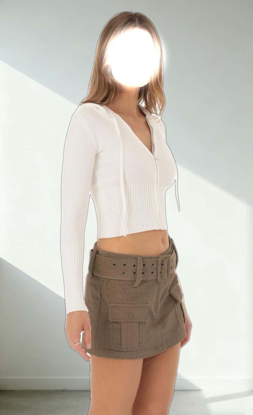 Corduroy Cargo Buckle Skirt in Brown