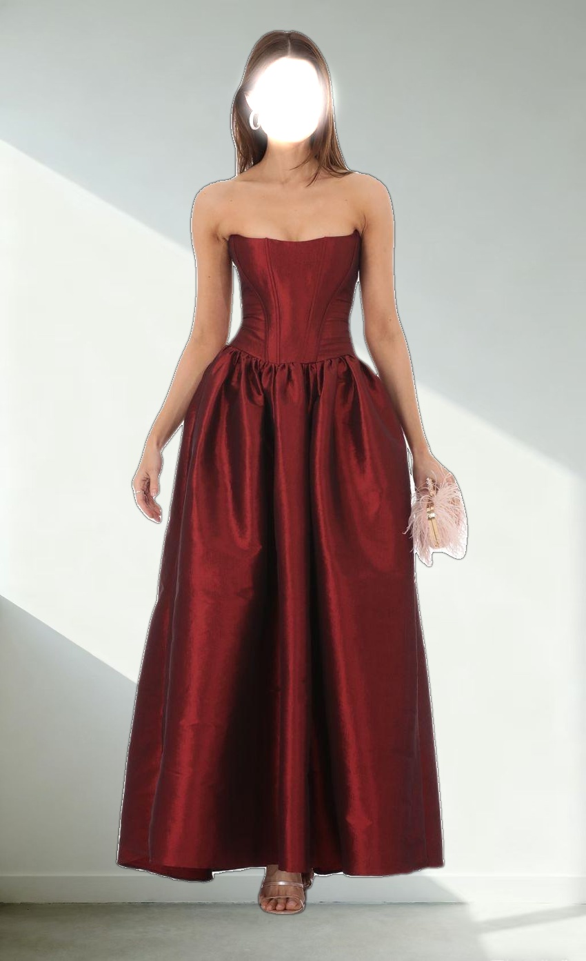 Strapless Corset Gown in Deep Red