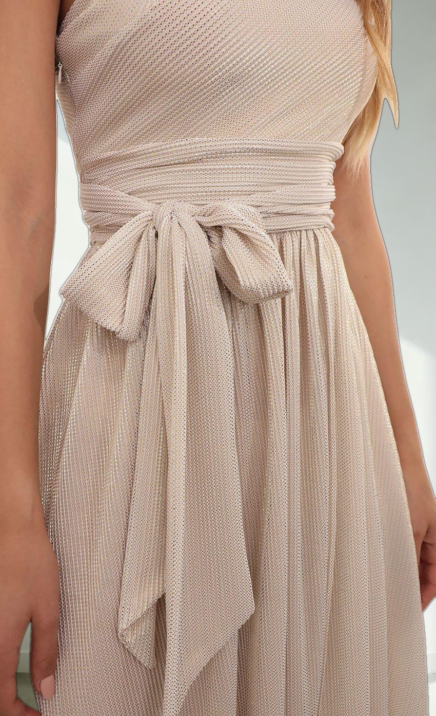 One Shoulder Pleated Dress in Gold