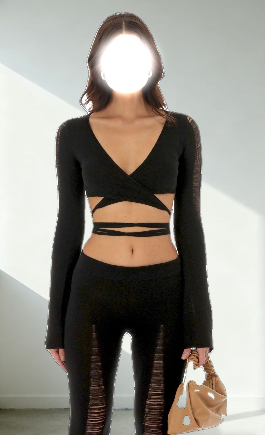Crochet Wrap Two Piece Set in Black