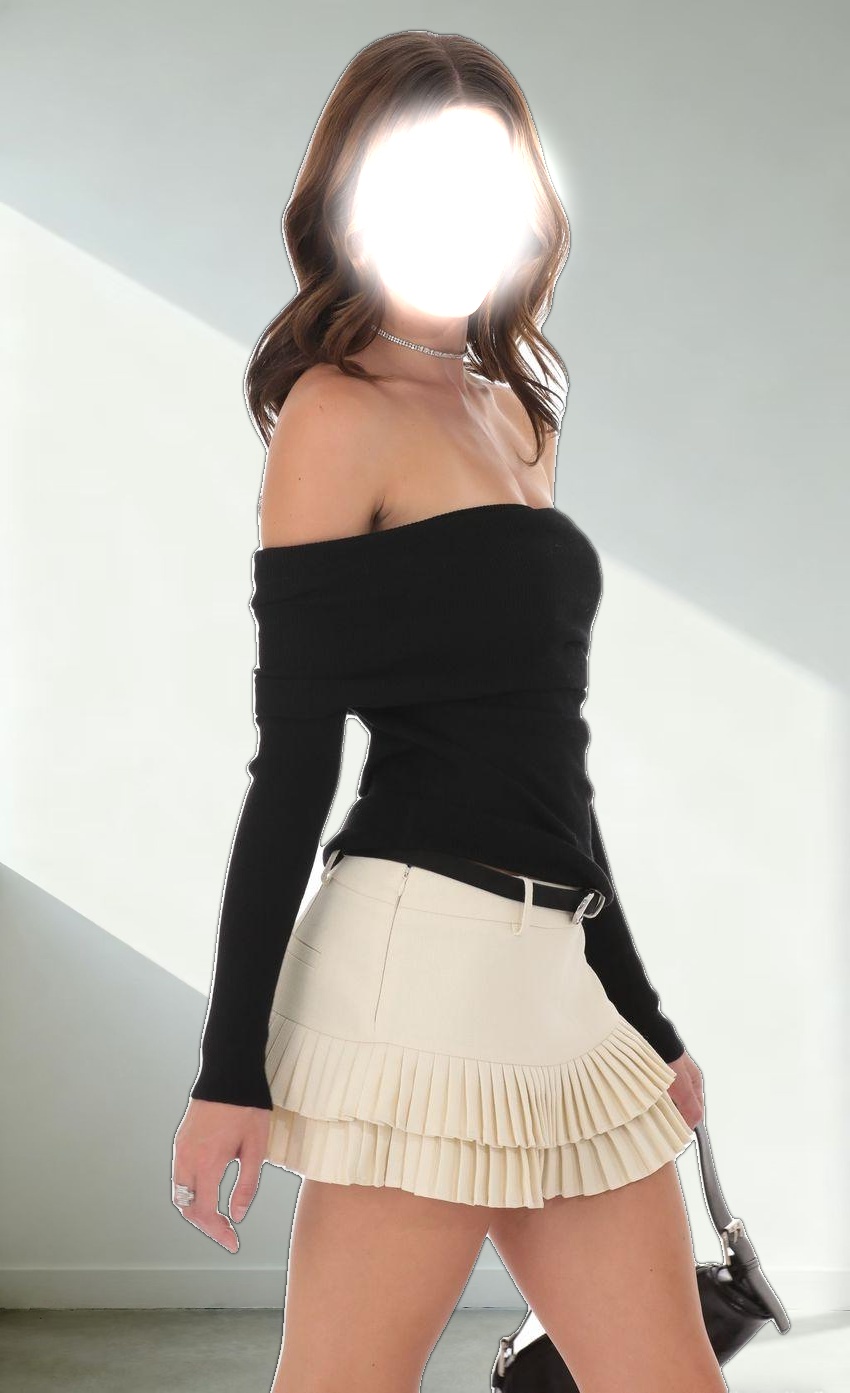 Fold Over Off Shoulder Top in Black