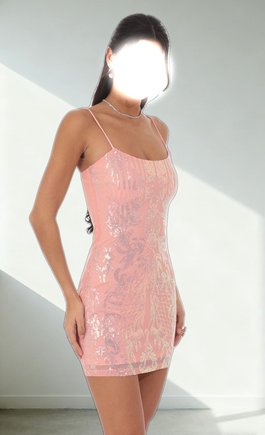 Sequin Pattern Bodycon Dress Peach