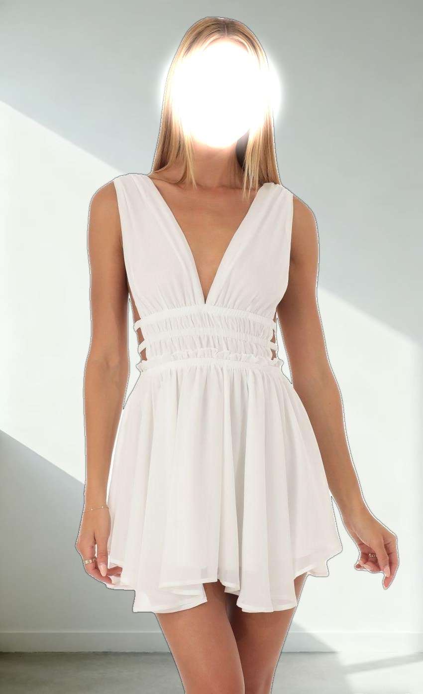 Plunge A-Line Dress in White