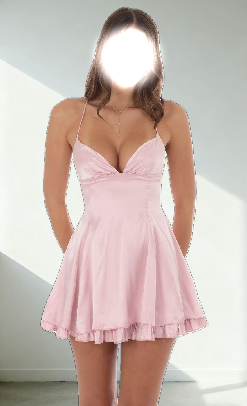 Satin Ruffle Flare Dress in Pink