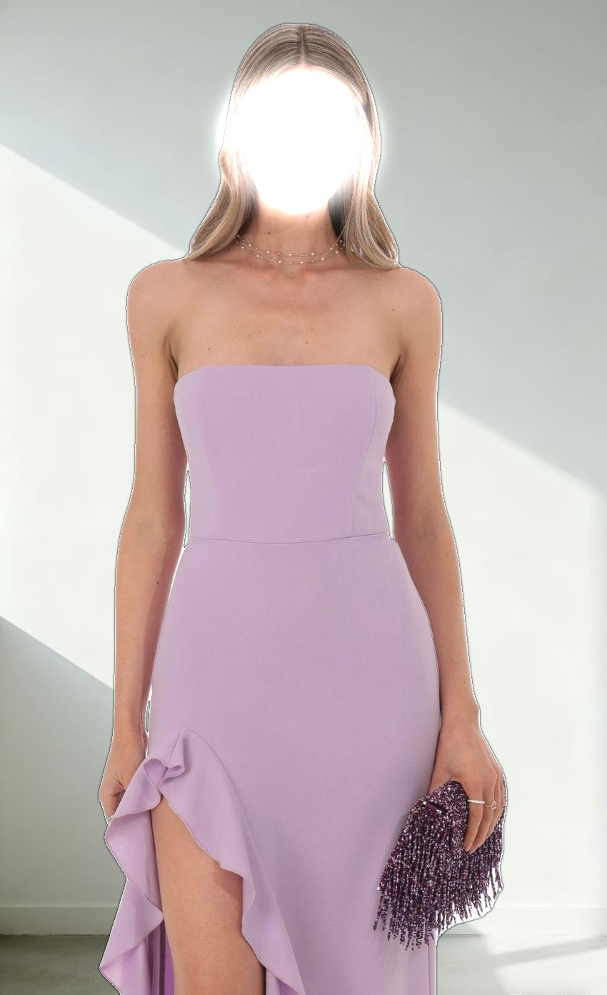 Strapless Back Bow Corset Maxi Dress in Lavender