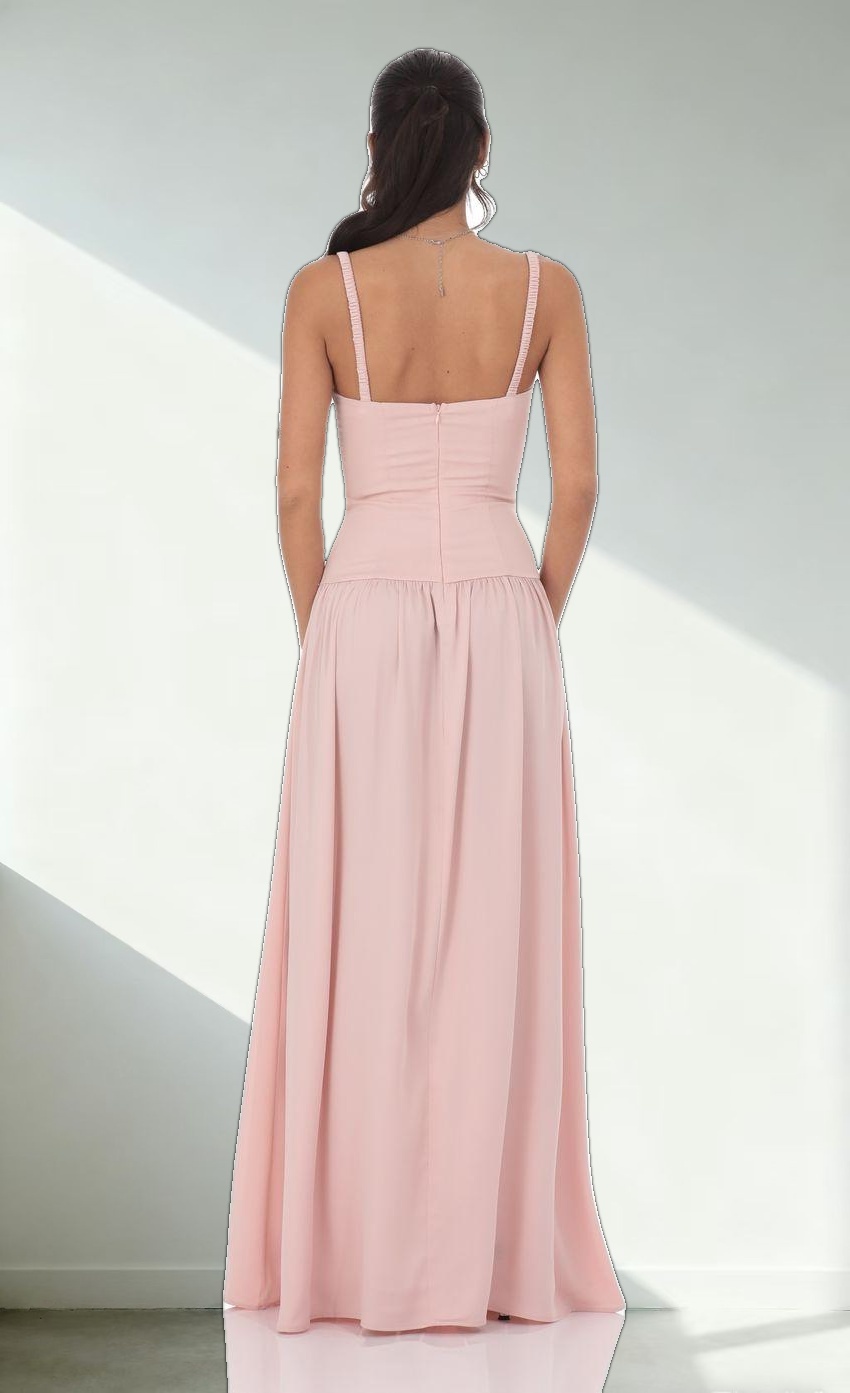 Satin Ruched Bust Maxi Dress in Dusty Rose