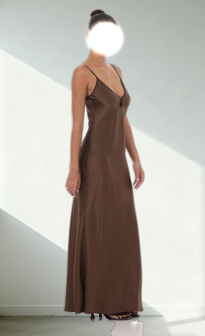 Satin Shift Maxi Dress in Brown