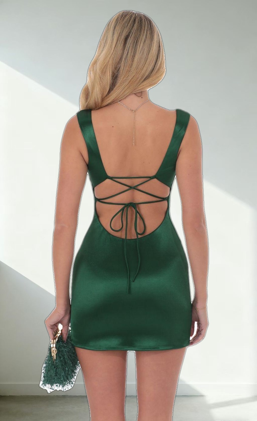Satin Open Back Bodycon Dress in Green