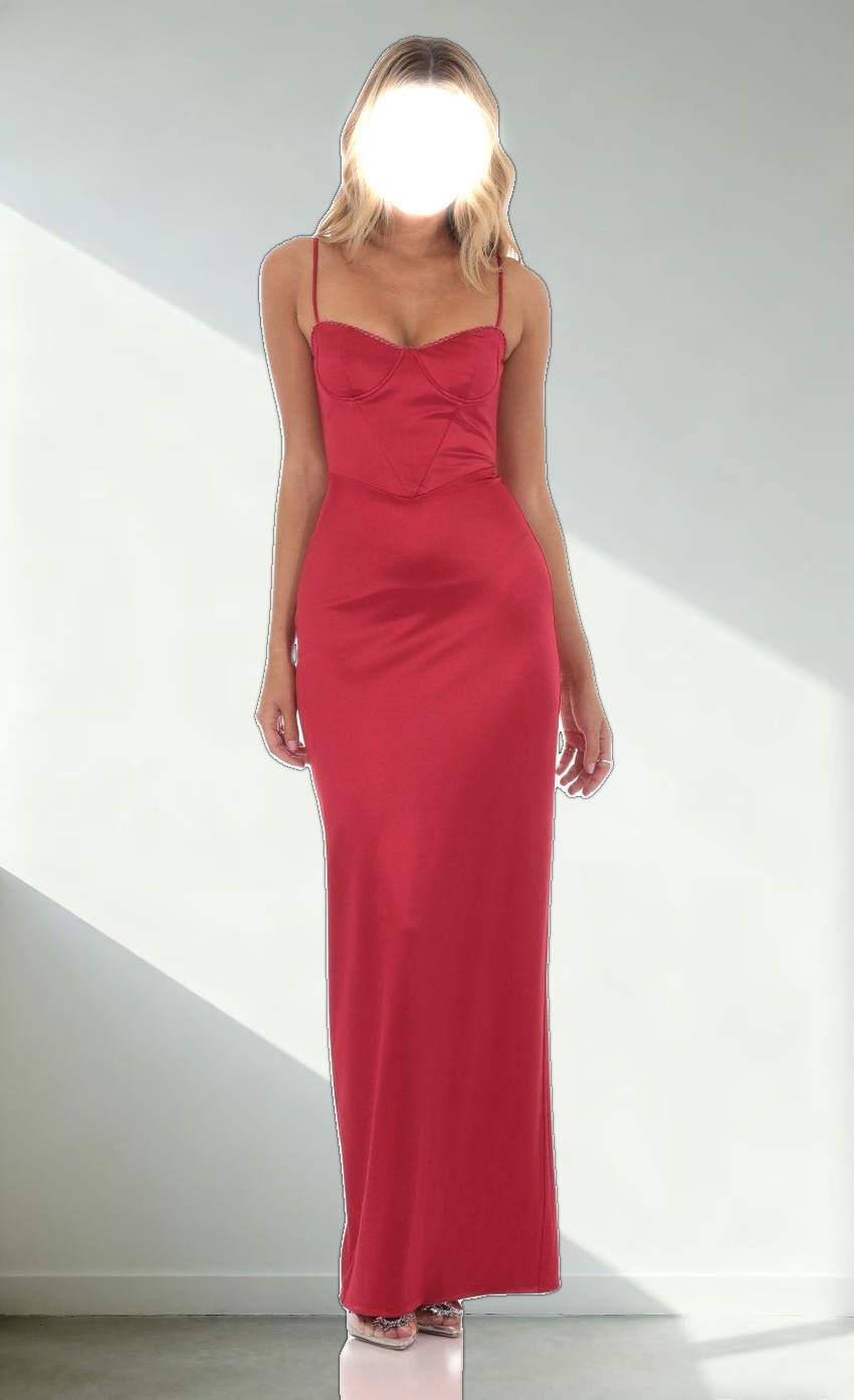 Satin Bodycon Maxi Dress in Red
