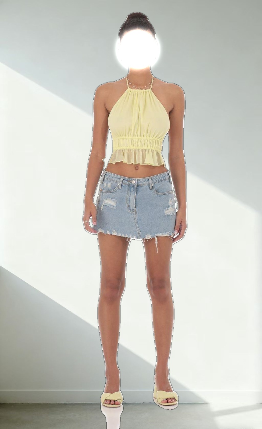 Shimmer Halter Open Back Top in Yellow