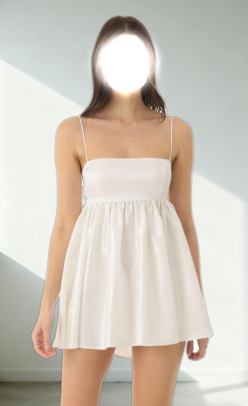 Floral Jacquard Baby Doll Dress in White