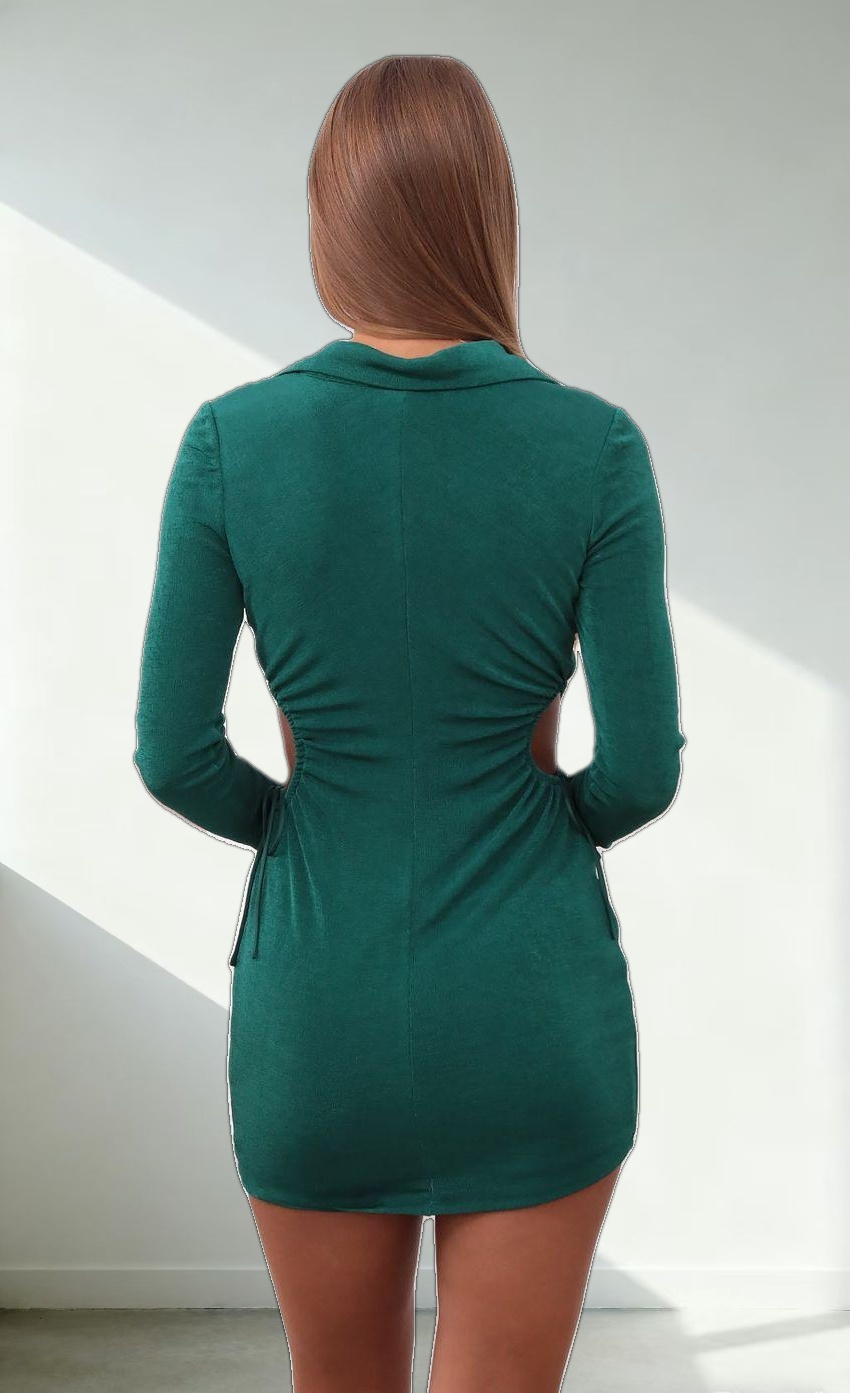 Long Sleeve Cutout Dress in Emerald Green