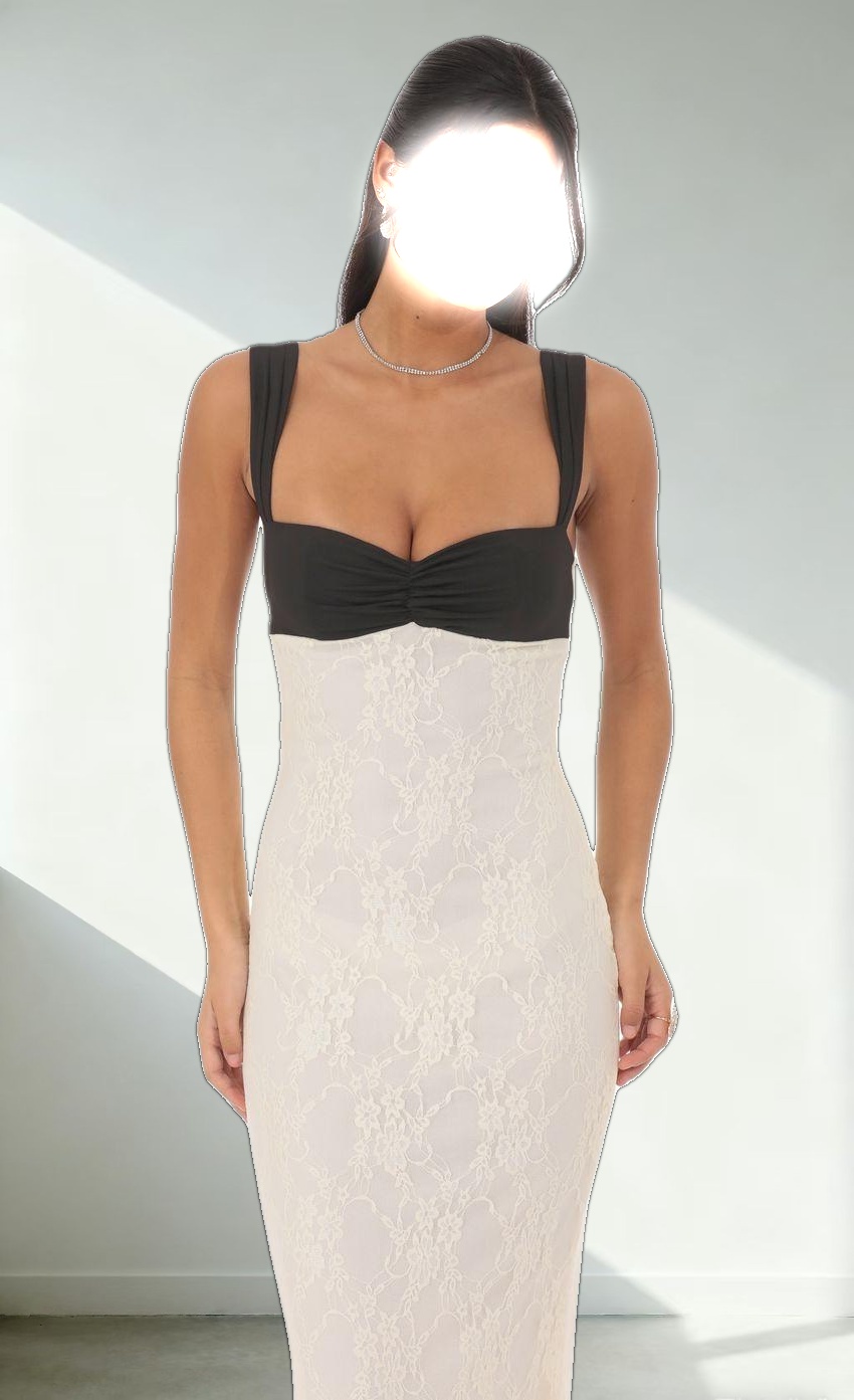 Two-Toned Lace Maxi Dress in Cream