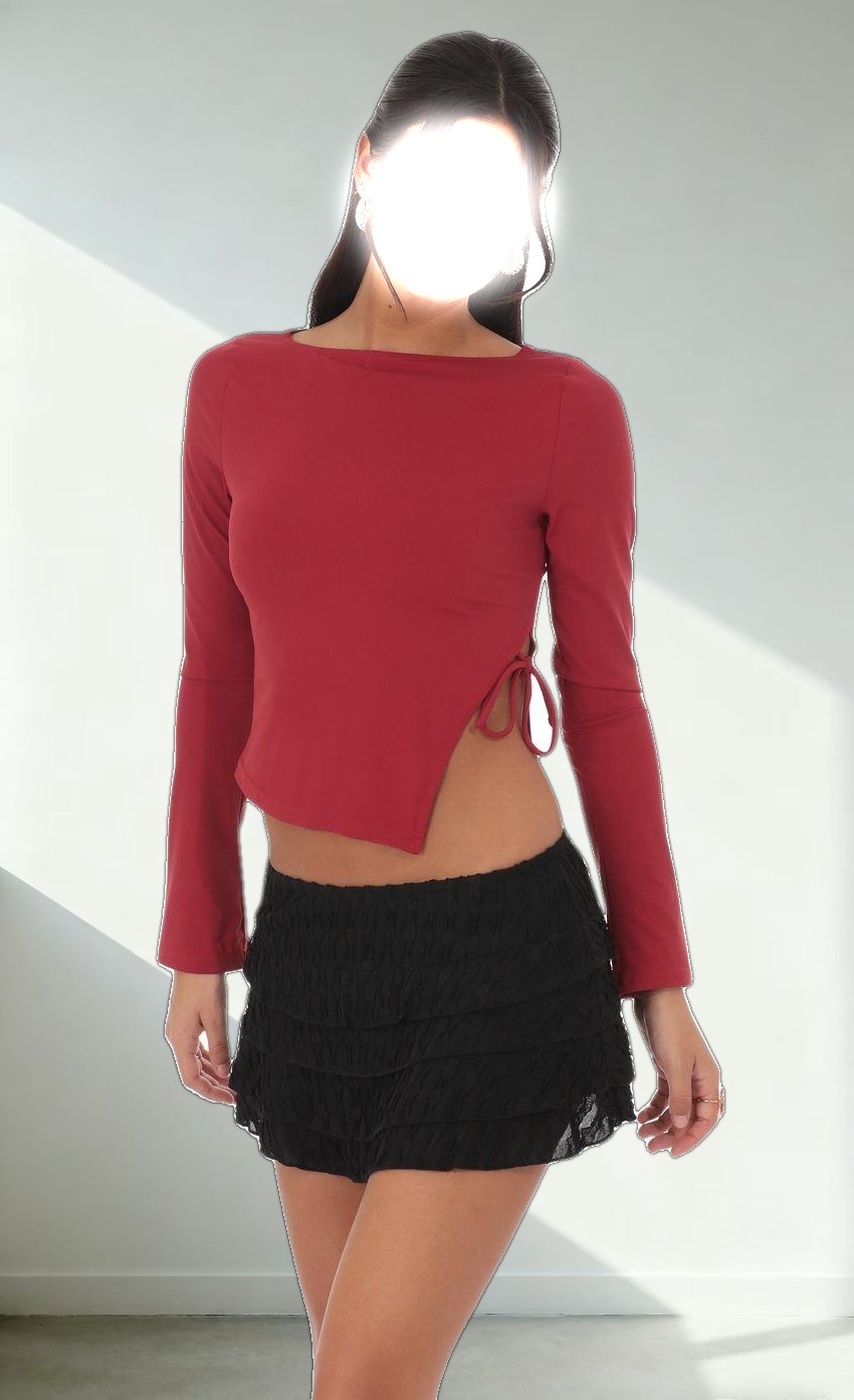 Side Tie Slit Top in Red