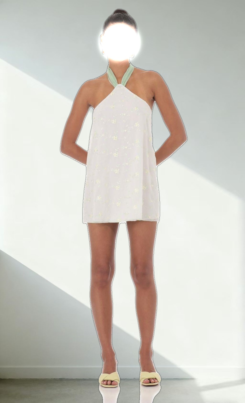 Floral Halter Shift Dress in White