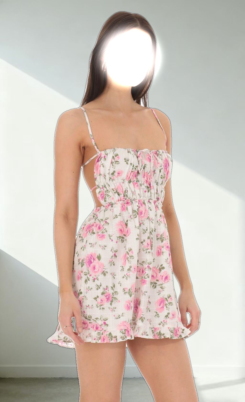 Floral Open Back Dress in White