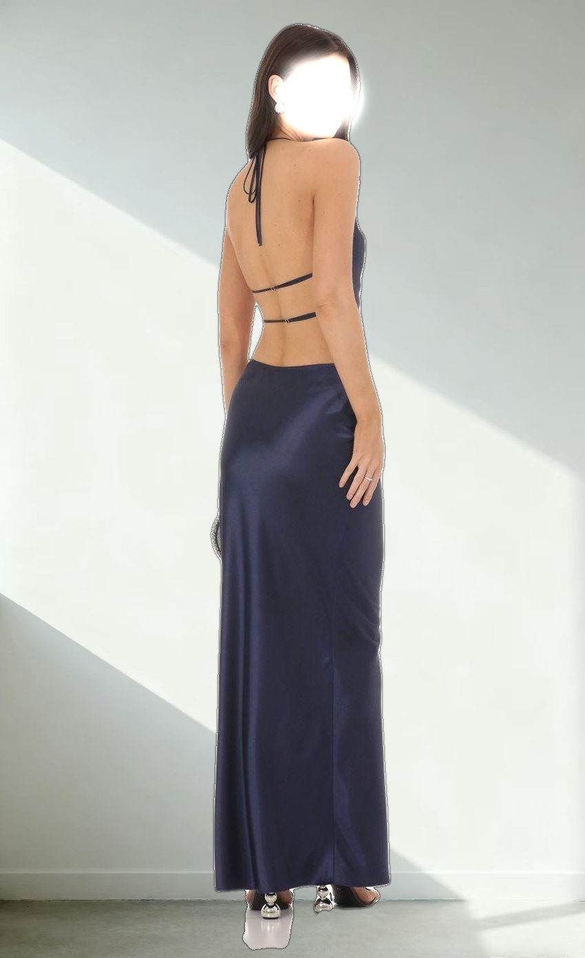 Satin Slip Two Piece Set in Navy