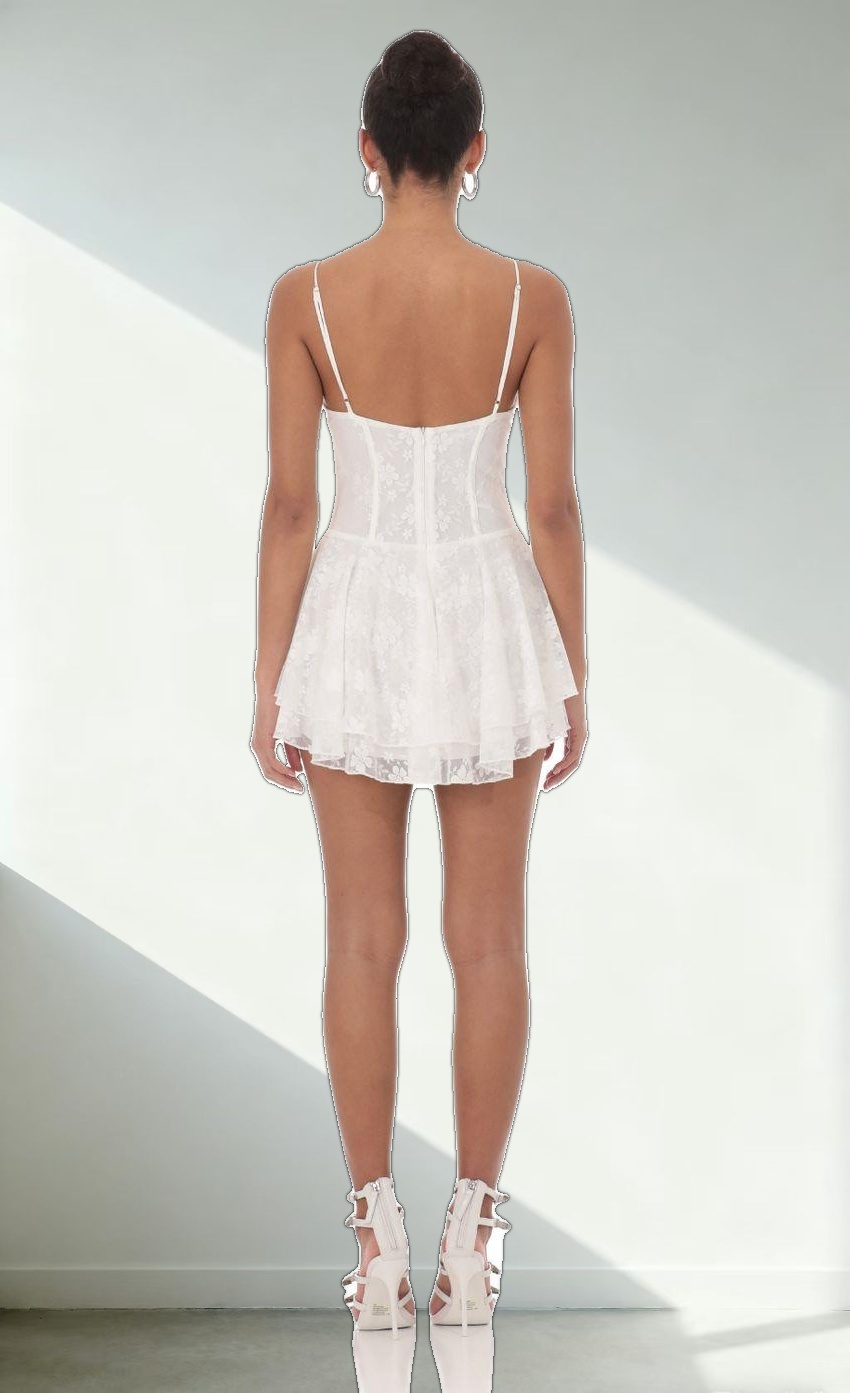 Lace Floral A-Line Dress in White