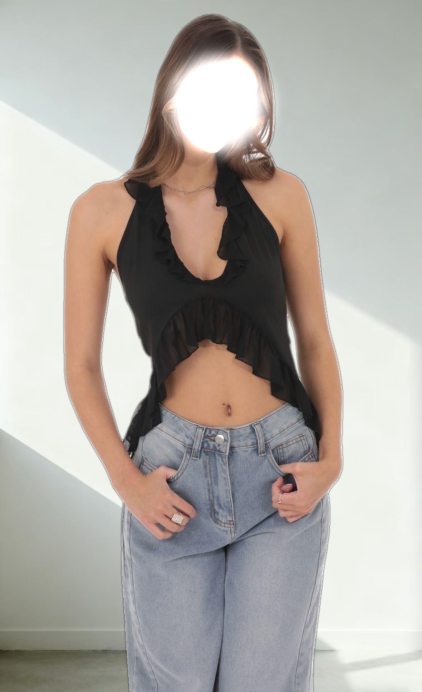 Ruffle Flyaway Top in Black