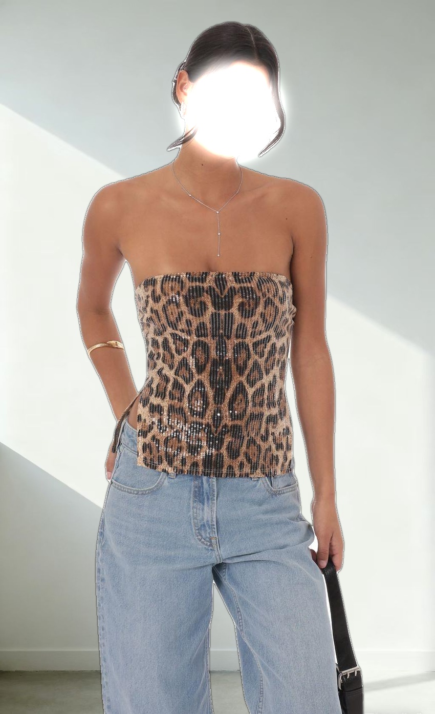Sequin Slit Top in Cheetah Print