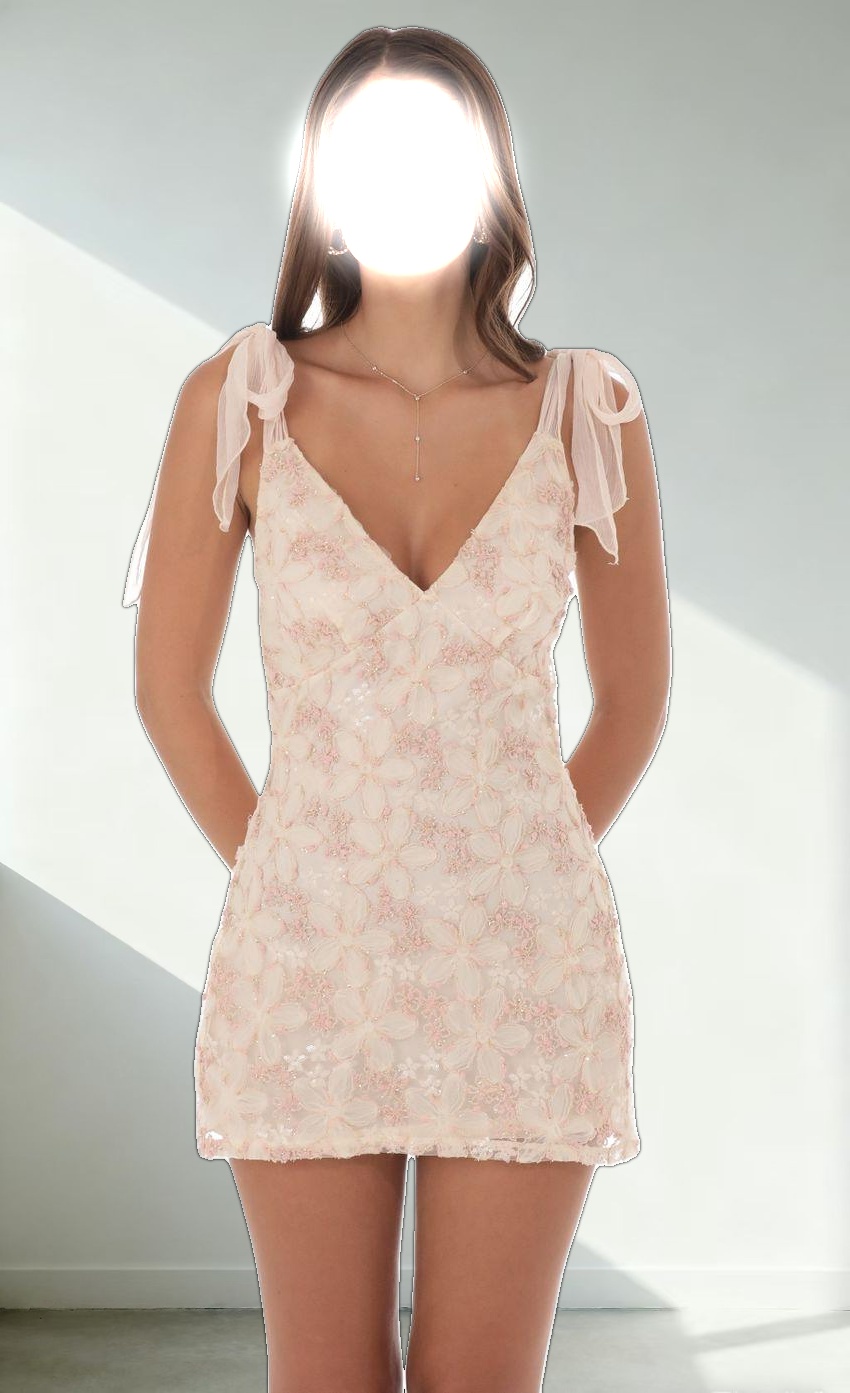 Textured Shimmer Floral Dress in Cream