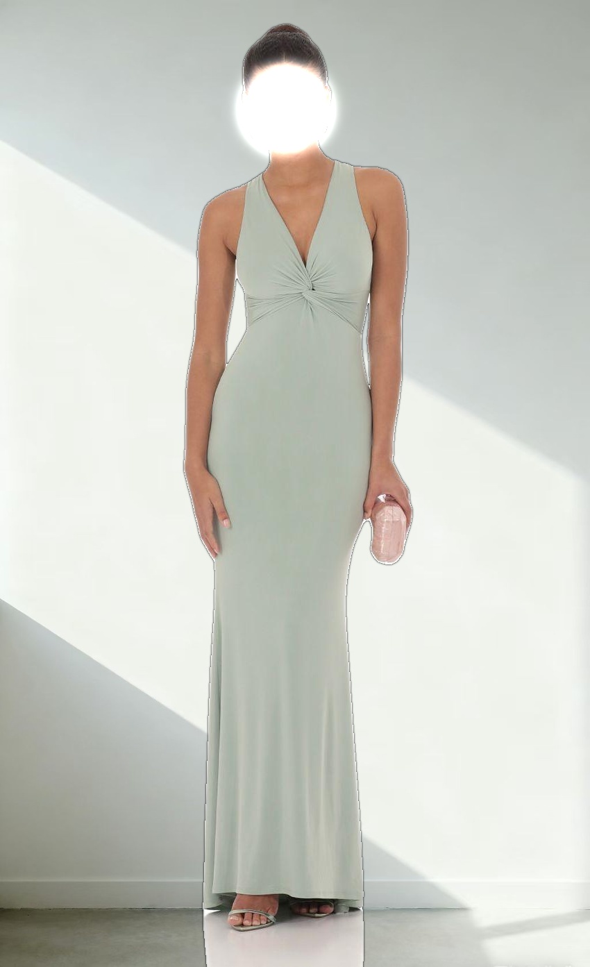 Front Twist V-Neck Maxi Dress in Sage