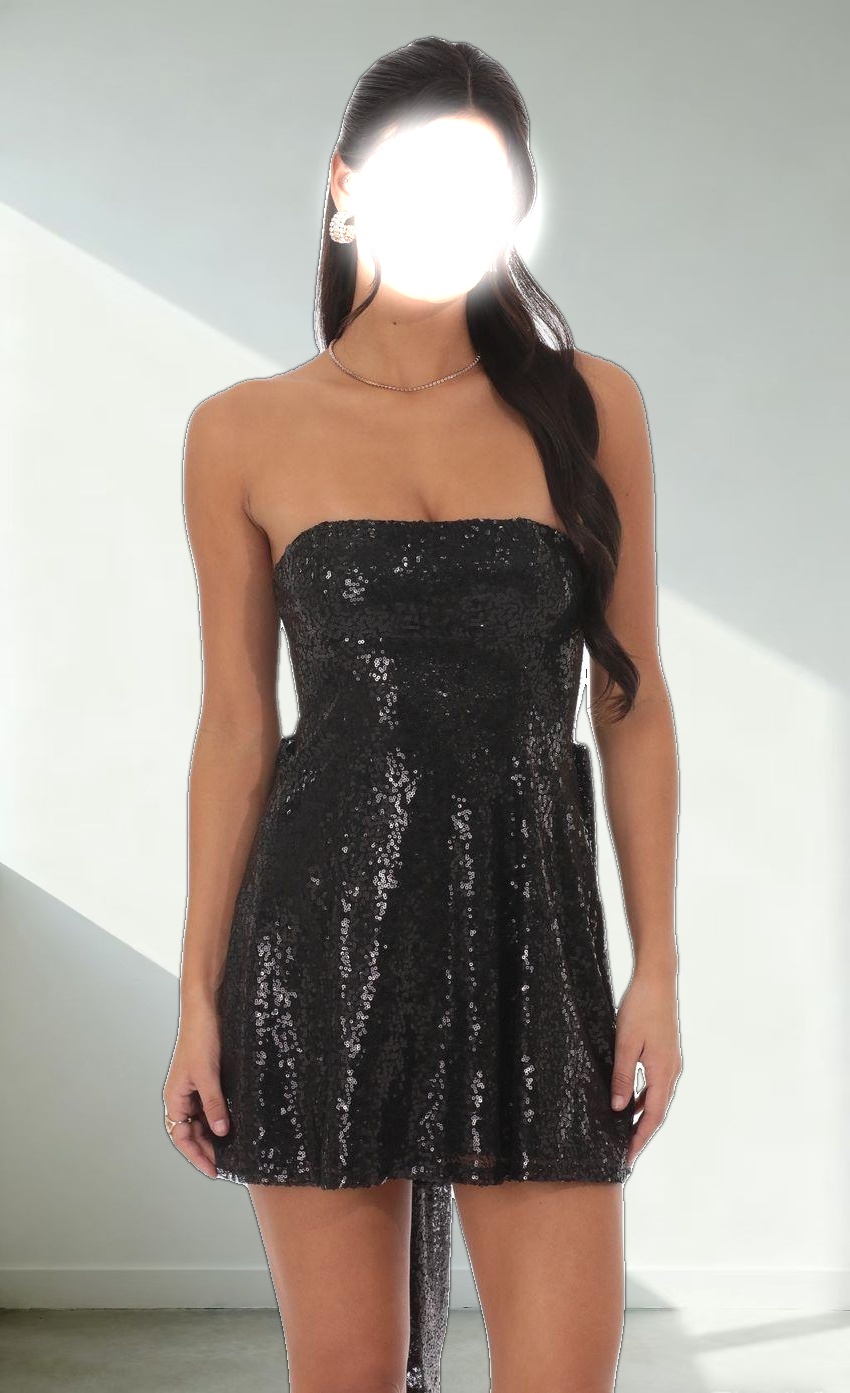 Sequin Attachable Bow Dress in Black