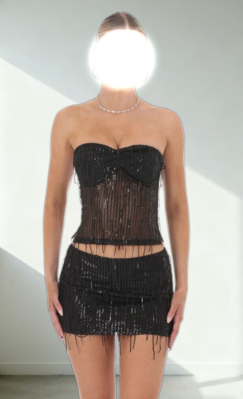 Fringe Sequin Top in Black