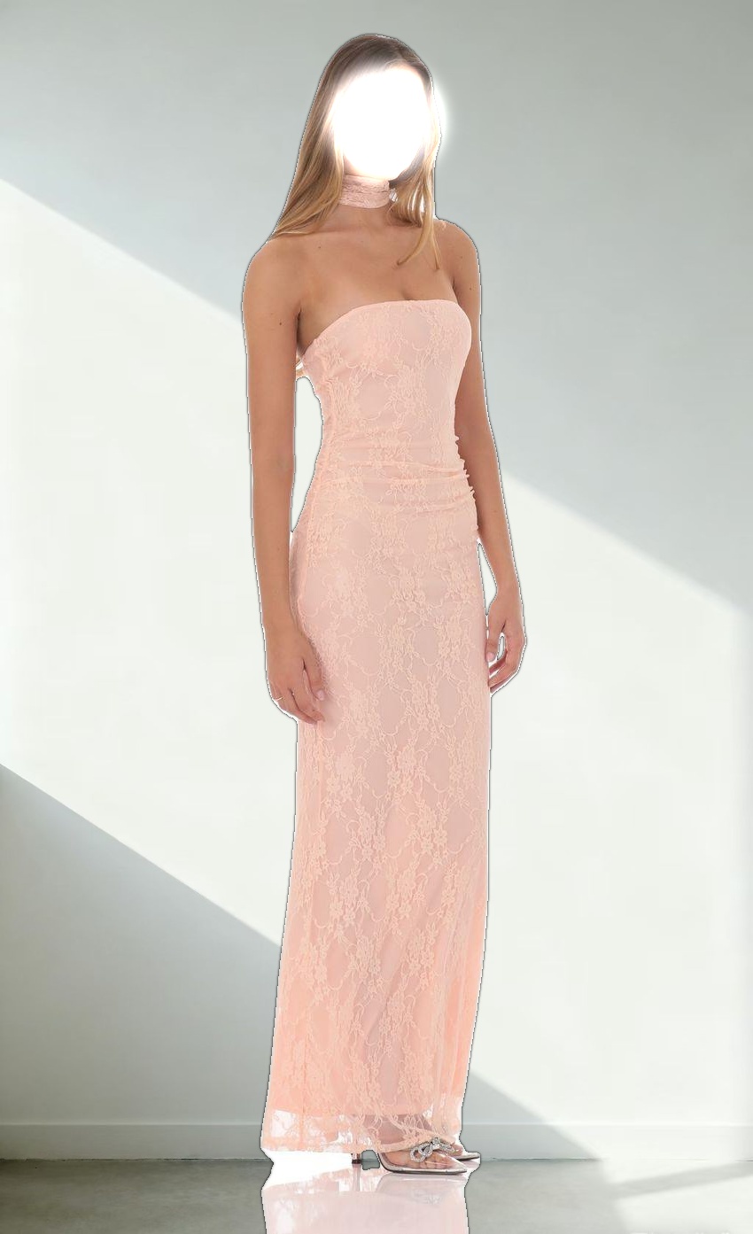 Scarf Lace Maxi Dress in Peach
