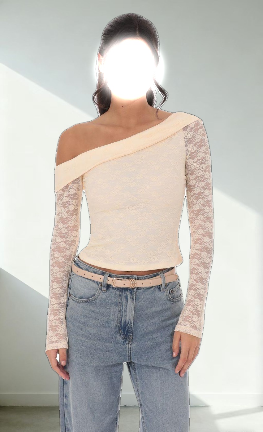 Lace Off Shoulder Top in Pastel Peach