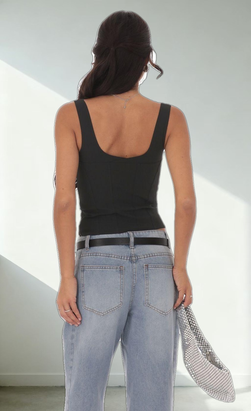 Structured Zip Tank Top in Black