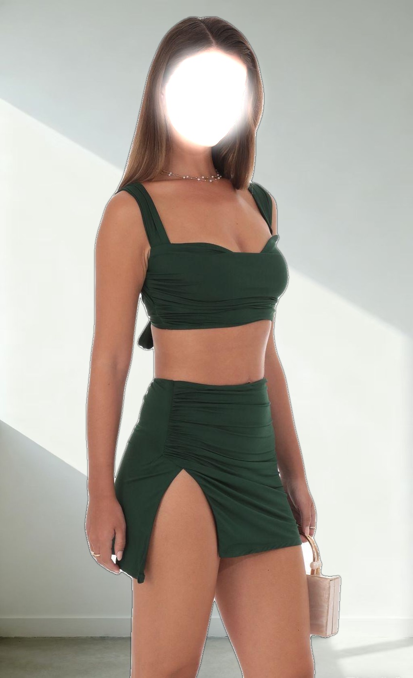 Ruched Two Piece Skirt Set in Green