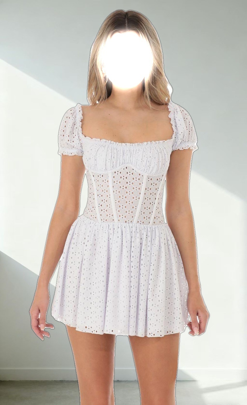 Corset Puff Sleeve Dress in White