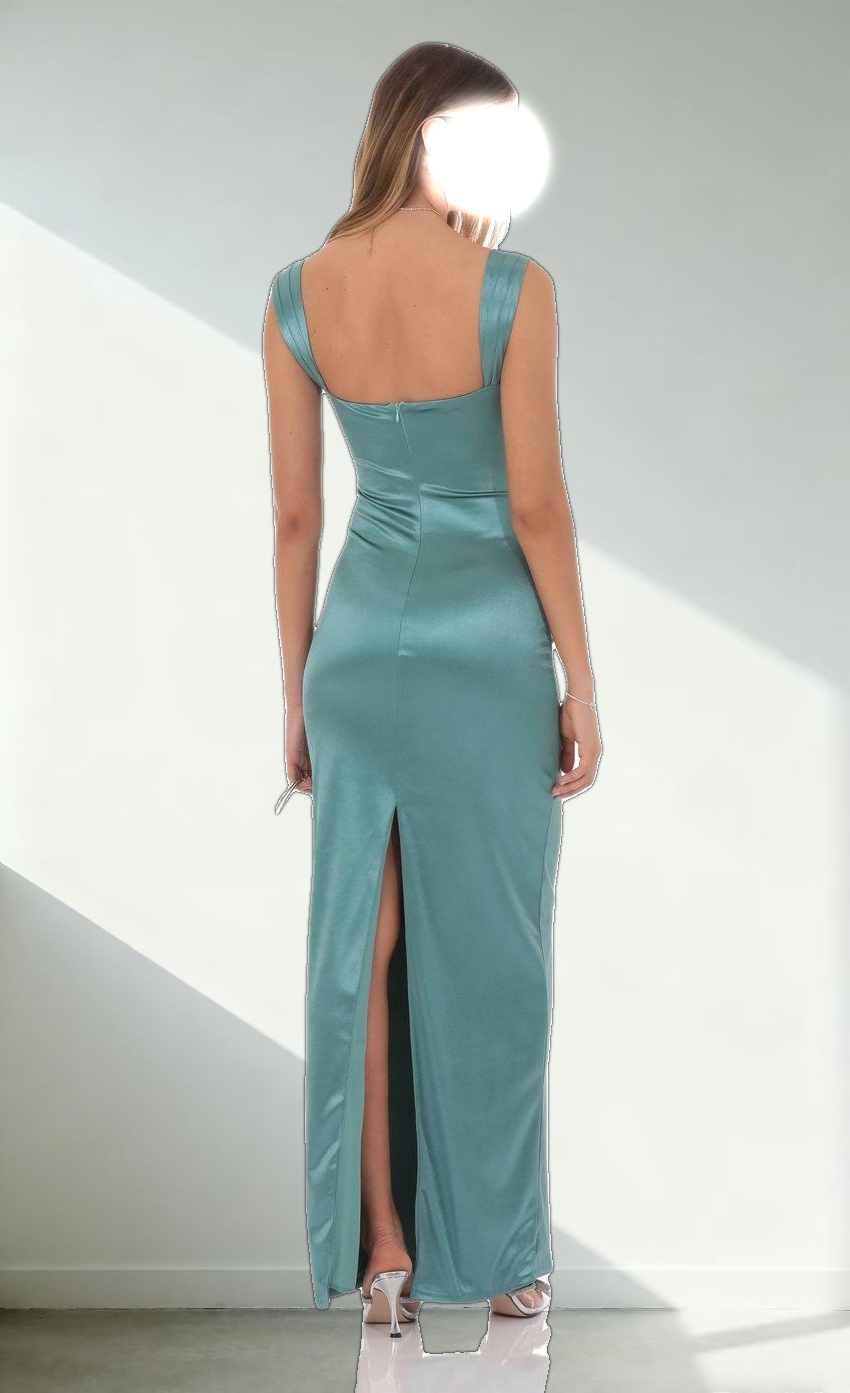 Satin Lace Maxi Dress in Blue