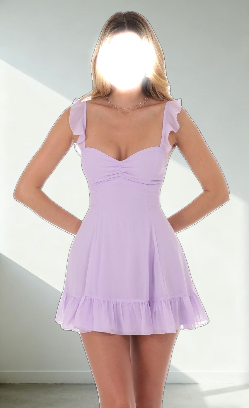 Ruffle Strap A-Line Dress in Lavender