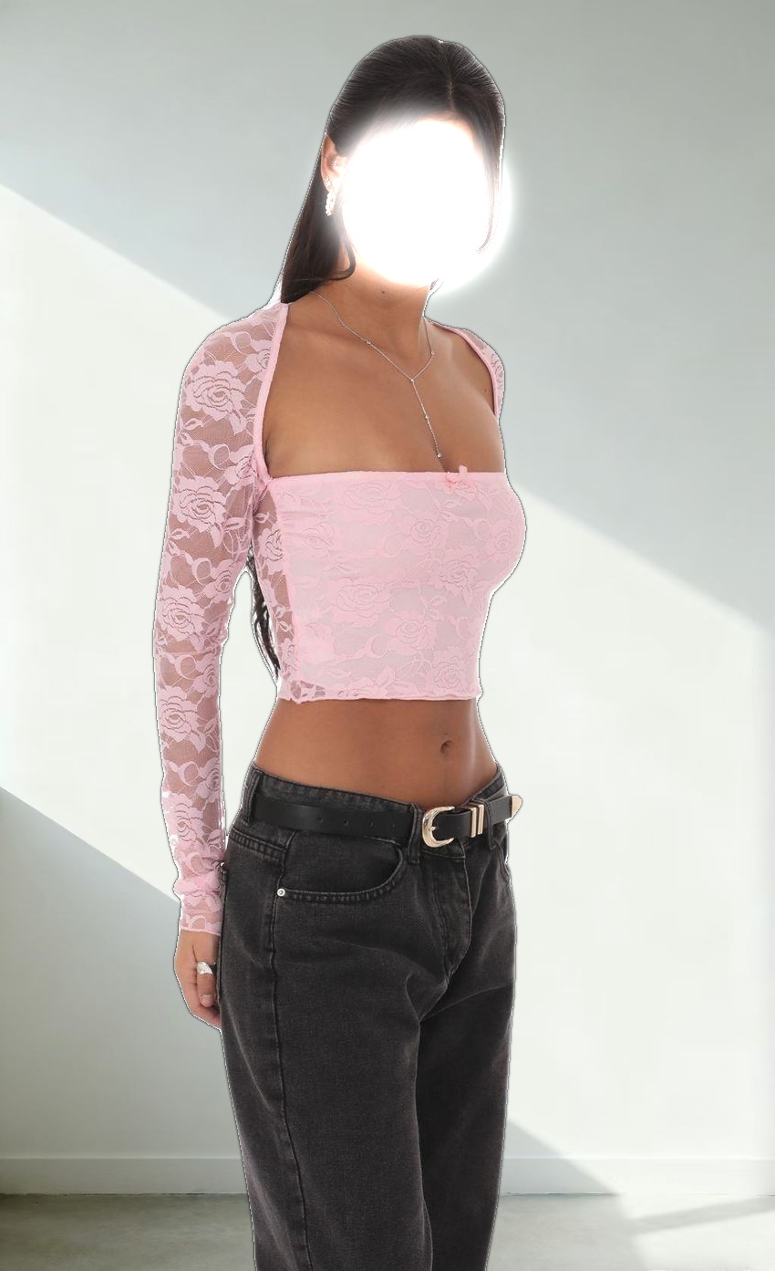 Lace Long Sleeve Top in Pink