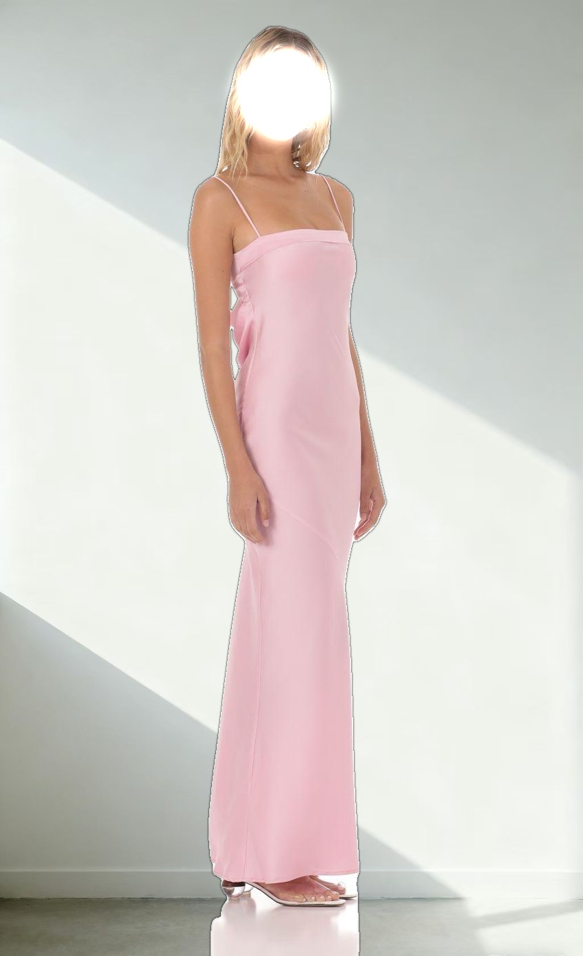 Satin Open Back Maxi Dress in Pink