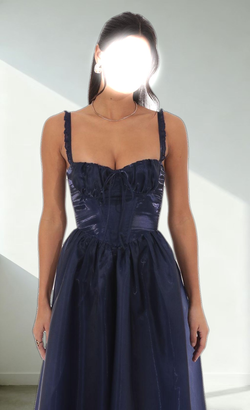 Sheen Corset Maxi Dress in Navy