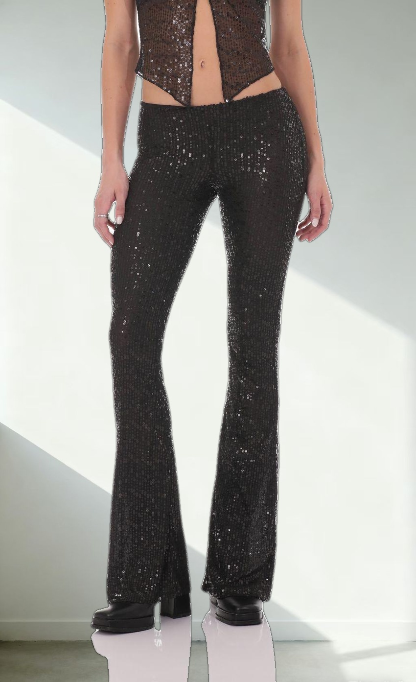 Sequin Flare Pants in Black