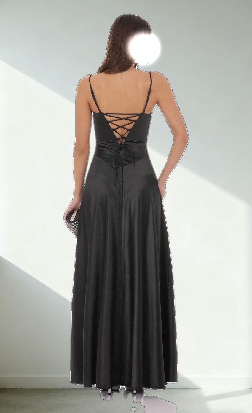 Satin Square Neck Maxi Dress in Black