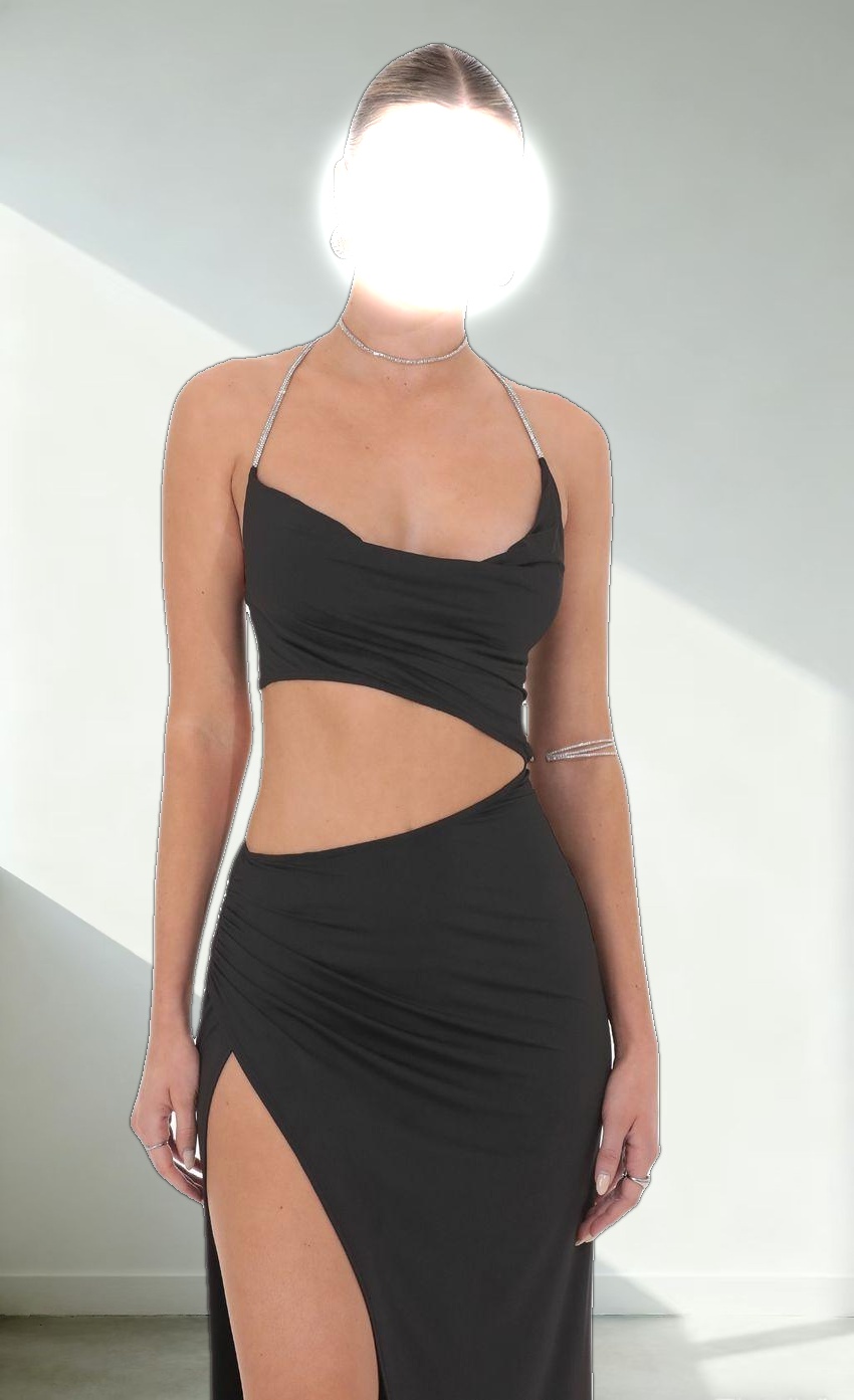 Rhinestone Cutout Maxi Dress in Black