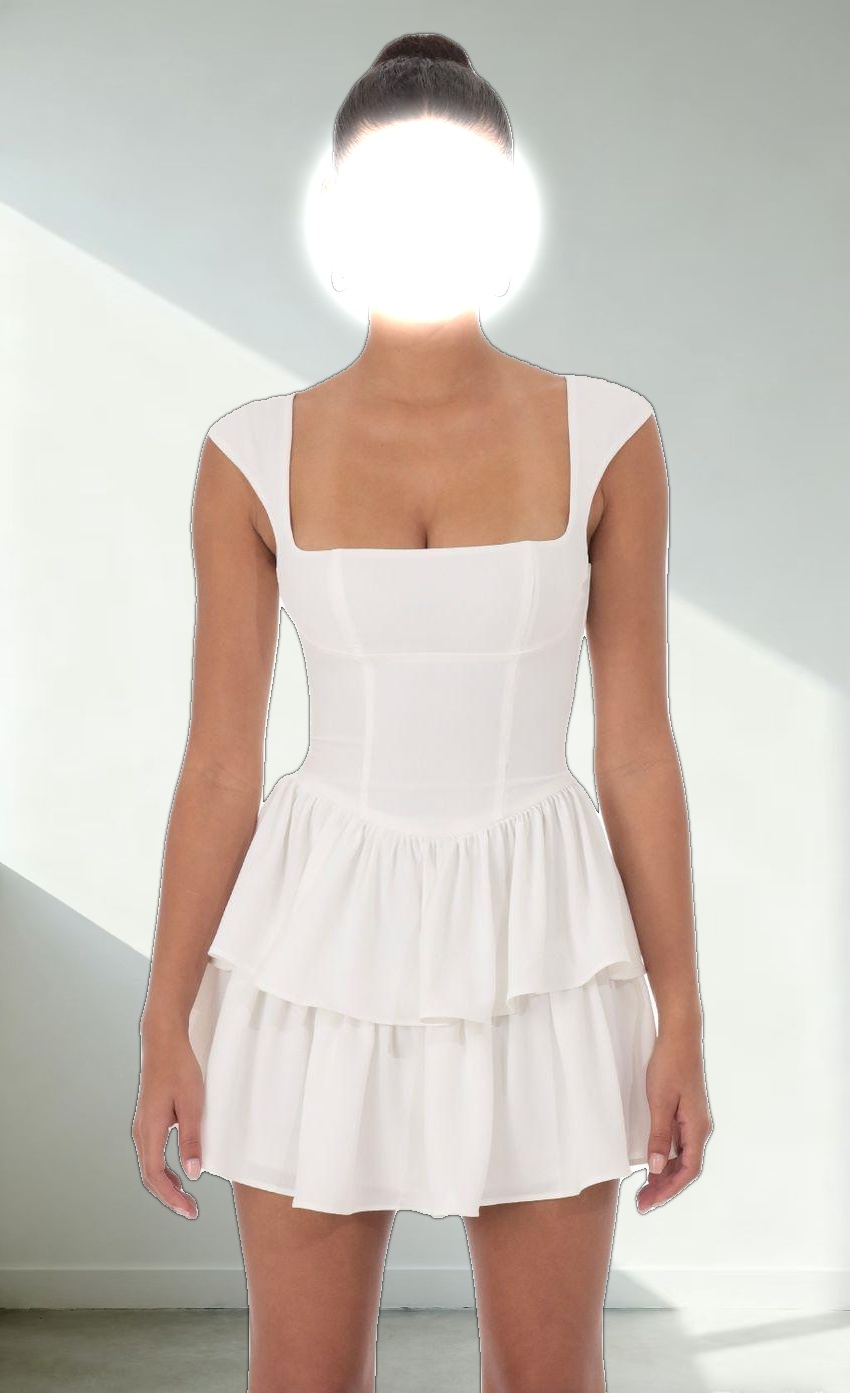 Wide Strap Ruffle Dress in White